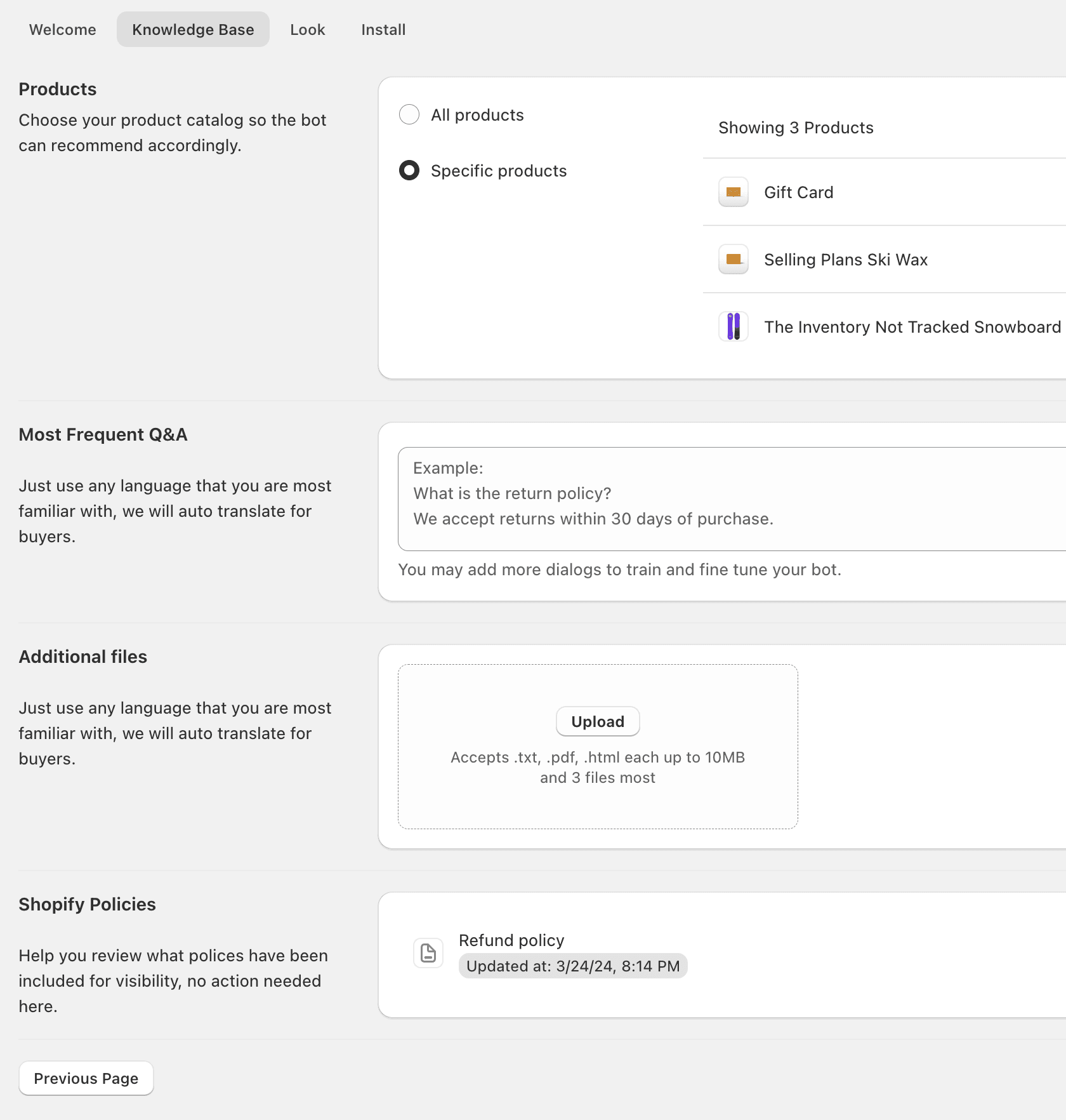 Knowledge base configuration